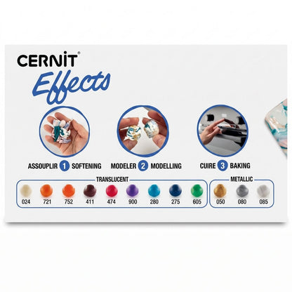 Assortiment Cernit Effects (12 coloris) Translucent + Metallic