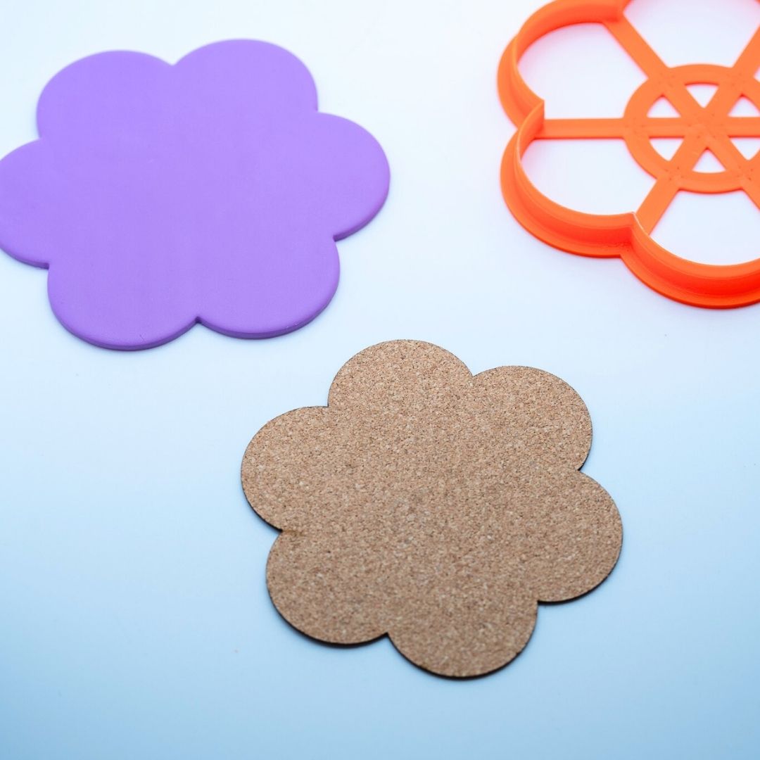 Dessous de verre en liège à coller - Fleur 6 pétales (x4)