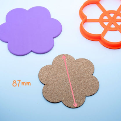 Dessous de verre en liège à coller - Fleur 6 pétales (x4)