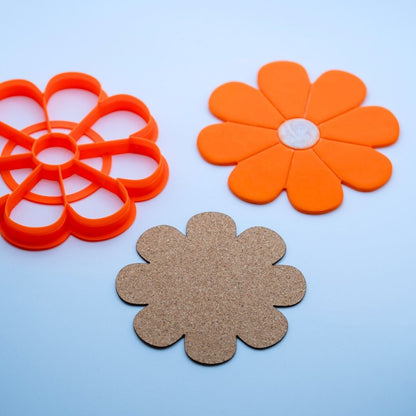 Dessous de verre en liège à coller - Fleur 8 pétales (x4)